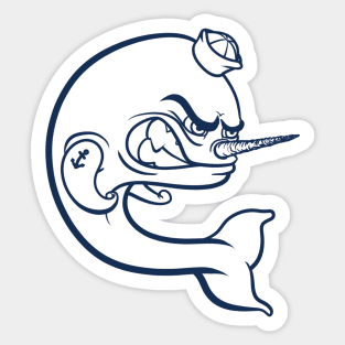 Angry Narwhal - Navy Outline Sticker